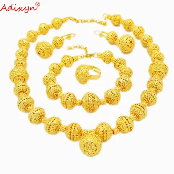Adixyn Africana Esferas Conjunto de Jóias de Ouro 24k Cor do Colar Pulseira, Anel, Brincos para Dubai Africana de Noiva Jóias N042811