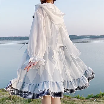 Japonesas Kawaii Orelhas De Coelho Camisa Com Capuz Mulheres Bonito Coreano Estilo Lolita Casaquinho De Camisas Macio Menina Branca De Babados Blusa Feminina