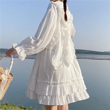 Japonesas Kawaii Orelhas De Coelho Camisa Com Capuz Mulheres Bonito Coreano Estilo Lolita Casaquinho De Camisas Macio Menina Branca De Babados Blusa Feminina