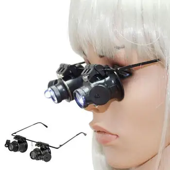 Cabeça de Óculos Lupa Com Luz LED de Reparação de Metal lente de aumento Jóias Lupa Lupa de Relojoeiro Óptico de Artesanato de Vidro Le Q8F7