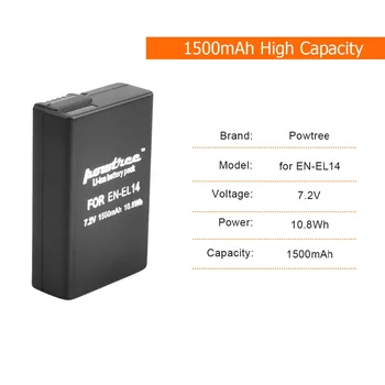 7.2 V 1500mAh bateria EN-EL14-Bateria Recarregável para Nikon P7200 P7700 P7100 D5500 D5300 D5200 D3200 D3300 D5100 D3100 L50