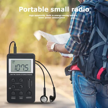 Inteligente AM/FM Bolso Rádio Portátil de Dupla Banda Display Digital Mini Armazenar Várias Estações de Rádio e Aparelhagem hi-fi Fones de ouvido Bateria