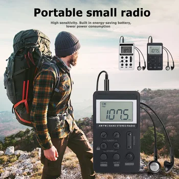 Inteligente AM/FM Bolso Rádio Portátil de Dupla Banda Display Digital Mini Armazenar Várias Estações de Rádio e Aparelhagem hi-fi Fones de ouvido Bateria