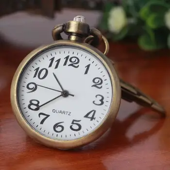 1pc Retro Bronze Quartz vintage relógio de bolso Movimento Chaveiro Chaveiro Relógio de Bolso, Relógio de Mostrador Redondo Relógio Masculino 2017