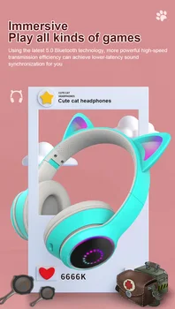 DIODO emissor de Gato Orelha Fones de ouvido compatível com Bluetooth de Cancelamento de Ruído Adultos, as Crianças menina Fone de ouvido Com Microfone RGB Estéreo Sobre-cabeça Auricular
