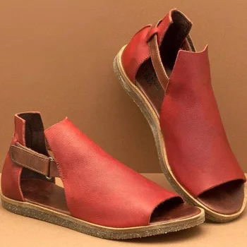 Mulheres Sandálias 2021 Plataforma PU Mulheres Sapatos Retrô Nova Quente Sandálias de Hook&Loop Boca de Peixe Calçado Femme Gladiador Sapatos Plus Size