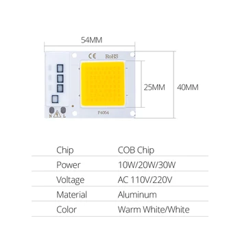 Cob Led 110V 220V 20W 30W 10W LED COB Chip Grânulo da Luz da Lente Refletor Suporte do Diodo Matriz Holofote Refletor de Origem Nenhuma Cintilação