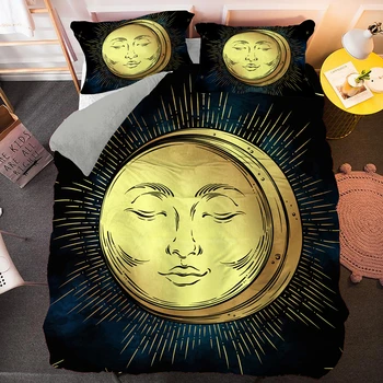 Conjuntos de cama Universo o Sol E a Lua Temáticos Roupa de Cama de Capa de Edredão Fronha 2/3pcs Única cama de Casal Queen King Size