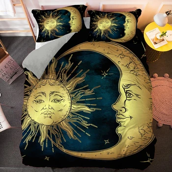 Conjuntos de cama Universo o Sol E a Lua Temáticos Roupa de Cama de Capa de Edredão Fronha 2/3pcs Única cama de Casal Queen King Size