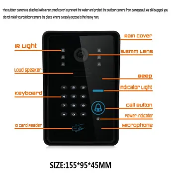 7 da Cor da polegada HD Tela de Toque com Fio de RFID Senha de Telefone Video da Porta de Campainha Com a Câmera do IR de 200M de distância de Controle Remoto de Sistema de Intercomunicação