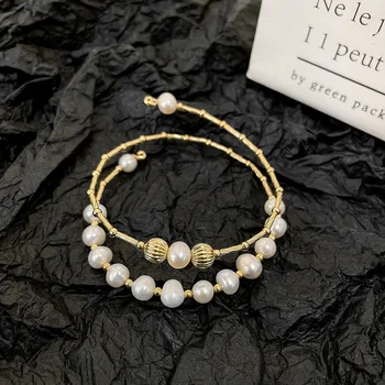Luxo natural pérolas, miçangas da cor do ouro pulseira para mulheres moda Pulseira Ajustável Pulseira de festa jewlery pulseira