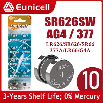 Eunicell 10pcs SR626SW LR626 AG4 Botão Pilas Baterias SR66 LR66 377 377A Alcalinas de 1,5 V de Célula tipo Moeda de Bateria Para o Relógio de Brinquedo Relógio