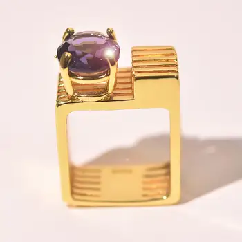 Vintage Feminino Promessa De Anéis De Noivado Para As Mulheres Roxo Cristal De Zircão Amarelo-Ouro, Anéis Estilo Único De Jóias De Casamento