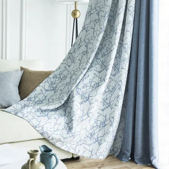 Nordic Azul Moderno de Costura Textura Cortinas para Sala de estar, Quarto de Costura Jacquard de Moda High-end Cortinas Blackout