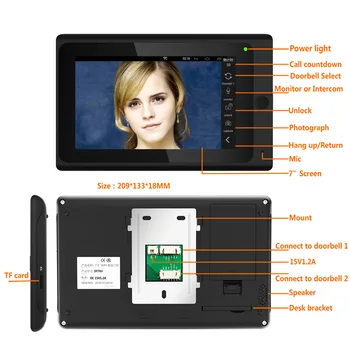 7 polegadas, wi-Fi sem Fios de impressão digital do Cartão de IC Telefone Video da Porta de Campainha Sistema de Intercomunicação com Fio HD 1080P