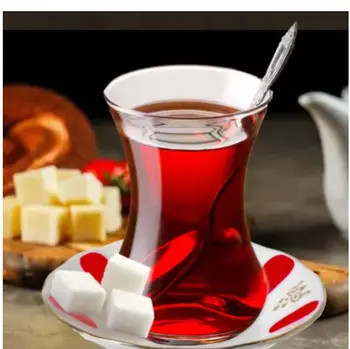 12 Peça turco Folk Copos de Chá Set - 6 de Vidro Do Tradicional Copo de Chá-6 Artesanal Pratos de Porcelana Com Motivo-ENVIO RÁPIDO