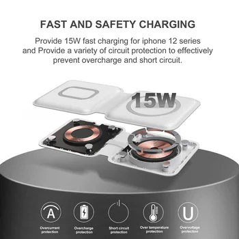 2em1 Magnética Segura DUO Carregador para o iPhone 12 Pro Max Mini-11 XS Max XR 8 Plus Qi 15W sem Fios Rápido Carregamento, estação de ligação para o Airpod Pro