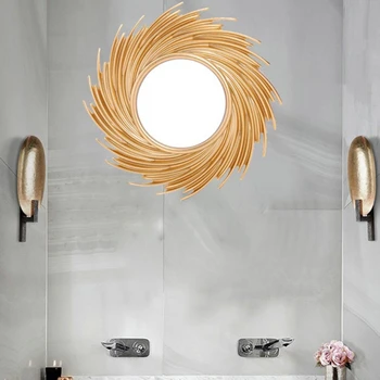 Rattan Inovadoras, A Decoração Da Arte Do Redondo Espelho Para Maquiagem De Vestir Casa De Banho Pendurado Na Parede De Espelhos Artesanal