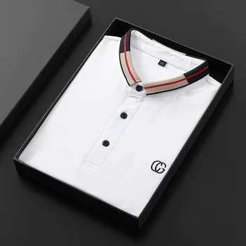 2021 Moda Faixa de Bordar Camisas Pólo masculinas Lapela Business Casual Camisa de Manga Curta de Verão Tops Blusa de Mens Vestuário