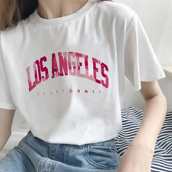 Los Angeles Fashion T-Shirt Manga Curta Americana Letra Imprimir Senhoras Gráfico T-Shirt De Verão Y2k Superior Casual Oversized T-Shirt