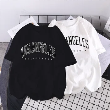 Los Angeles Fashion T-Shirt Manga Curta Americana Letra Imprimir Senhoras Gráfico T-Shirt De Verão Y2k Superior Casual Oversized T-Shirt