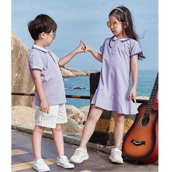 2021 Nova Mãe e Filha Combinando as Roupas Lapela T-shirt, Calções de Rapaz Lotus Borda Meninas de Vestido de Verão Casual de Correspondência Família Roupas