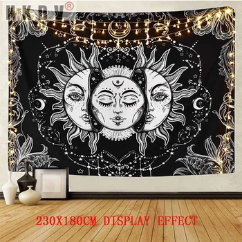 HKDV Mandala Tapeçaria Preto Branco do Sol e da Lua Tapeçaria Pendurada na Parede de Fofocas Tapeçarias Hippie de Parede, Tapetes, Cobertor de Decoração de Casa de 95x73cm