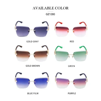 2021 Diamante sem aro dos Óculos de sol Retro Moderno Borda de Corte sem moldura Óculos de Sol de Marca de Luxo Designer de Óculos UV400 Okulary