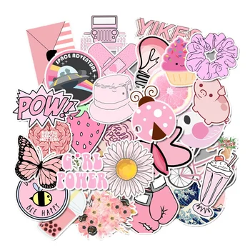 10/50 VSCO Vento cor-de-Rosa Fresco Pequeno Mala Adesivos Impermeáveis Graffiti Estética laptop vinil Autocolante Anime Decoração de Flores Bonito