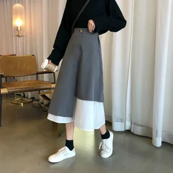 Zoulv 2021 das Mulheres de Lazer Alunos Irregulares Saias das Mulheres de Retalhos de Cintura Alta de Tornozelo-comprimento Simples Harajuku Streetwear Saia
