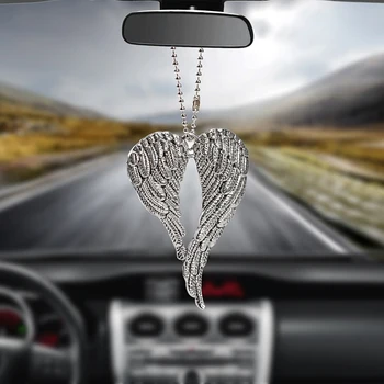 Acessórios do carro antigo de prata pingente de asas de anjo A decoração do interior do carro está no espelho retrovisor do carro