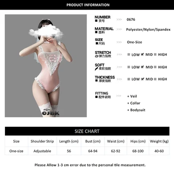 Noiva Sexy Trajes Cosplay 3pcs Véu Gola Body cor-de-Rosa Kawaii Roupa Para mulheres de Renda Porno com Empregada Lingerie Conjunto de 2021 Novo 0676