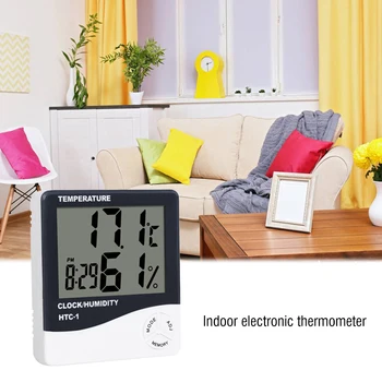 LCD Digital de Temperatura Medidor de Umidade do Higrómetro do Termômetro de Temperatura Interior de Medição de Umidade Relógio