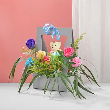 5pcs Portátil vaso de Flores de Dia dos Namorados Buquê de Presente Caixa de Florista de Dobramento Bouquet Floral Cesta Impermeável Flor Saco de Portador de