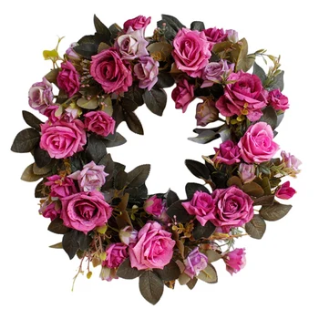 Quente Artificial Roxo Rosa Flor, Coroa de flores de Primavera Coroa de flores para a Porta da Frente de Parede Janela Festa de Casamento de Quinta a Decoração Home