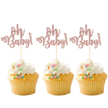 10pcs de Ouro Oh Baby Cake Topper Crianças de 1ª Festa de Aniversário, Decoração de Menino Menina do Chuveiro de Bebê de Gênero Revelam Decoração do Bolo de Suprimentos