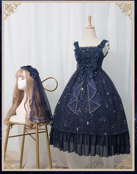 Japonês sweet lolita vestido de renda vintage bowknot bordado de cintura alta vestido vitoriano kawaii girl gothic lolita jsk loli cos