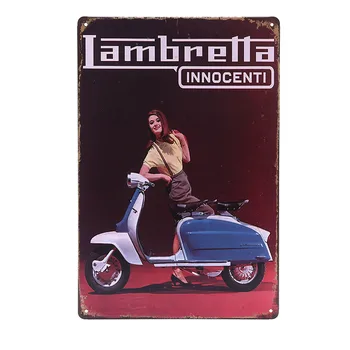 A Lambretta Electrombile Metal Sinais Vespa Electrocar Vintage Arte de Parede Pintura Placa do Carro de Garagem Salão de Loja de Estanho Cartaz YN109