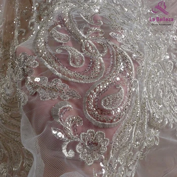 La Belleza 2021 moda de noiva de renda,beading Pesado tecido de renda,prata beading vestido de casamento do laço de tecido 51