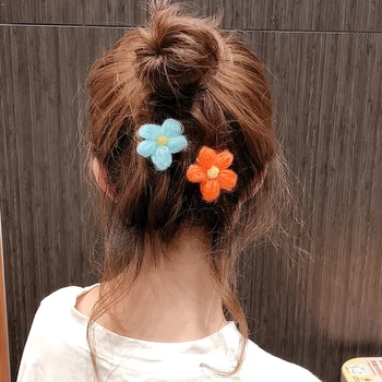 Pelúcia Fios Flor de Cabelo Clip-coreano Cor bico de pato Acessórios de Cabelo para Mulheres
