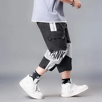 Alta qualidade de verão, homens de alta rua calças cargo bolsos letra tamanho plus 7XL legal calças do estilo de coreia, solto panturrilha, calças de comprimento fino