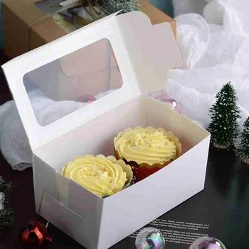 1box Papel Kraft Cupcake Embalagem Caixa Com Janela de Papelão Bolo de Muffin Biscoitos Doces Caixa de Festa de Casamento, Presente de Aniversário