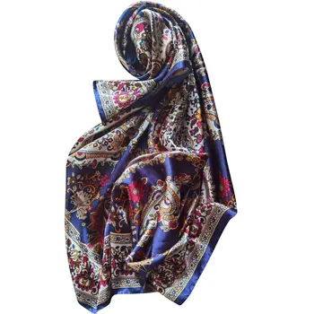 90 cm*90 cm Quadrado Xales Envolve o Pescoço Lenços Para Senhoras Moda Hijab Lenço Para as Mulheres de Cetim de Seda de Impressão Véu Cabeça Cachecóis Femininos