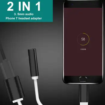 2 em 1 Portátil Fone de ouvido Jack 3,5 milímetros de Áudio Jack Adaptador do Cabo de Carregamento Música Chamada para o iPhone 7/8/X Fone de ouvido