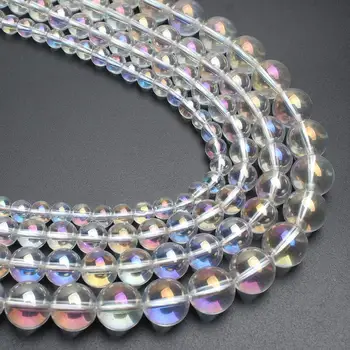 AB Colorido Transparente Cristal Claro Esferas de Vidro Redondo Solta Espaçador de Grânulos de Quartzo Para Fazer Jóias DIY Pulseira de 15