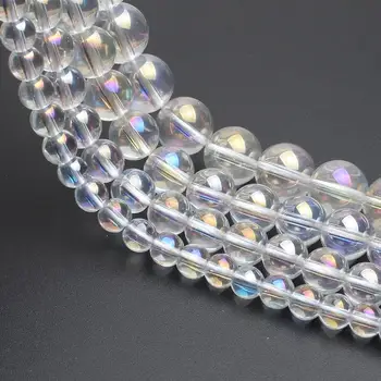 AB Colorido Transparente Cristal Claro Esferas de Vidro Redondo Solta Espaçador de Grânulos de Quartzo Para Fazer Jóias DIY Pulseira de 15