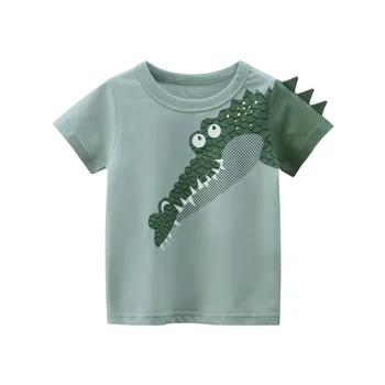 Menino De Verão T-Shirts Crianças Da Criança As Crianças Dos Desenhos Animados De Animais De Tubarão Dinossauro De Impressão Algodão Tee Tops Roupas