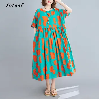 De manga curta, algodão, linho vintage vestidos xadrez para mulheres casuais solta longo mulher vestido de verão roupas elegantes 2021