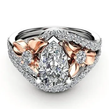 Luxo de Casamento de Cristal Banda Promessa Anéis de Noivado Geométricas Flor Cor de Prata Anel de Moda das Mulheres de Jóias