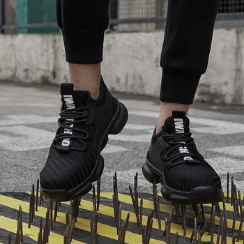 FJ25 Office Ankle Boots Homens Sapatos Primavera de Malha de Ar biqueira de Aço Anti-Quebra de Kevlar Facada Resistência Casual Segurança do Trabalho Tênis
